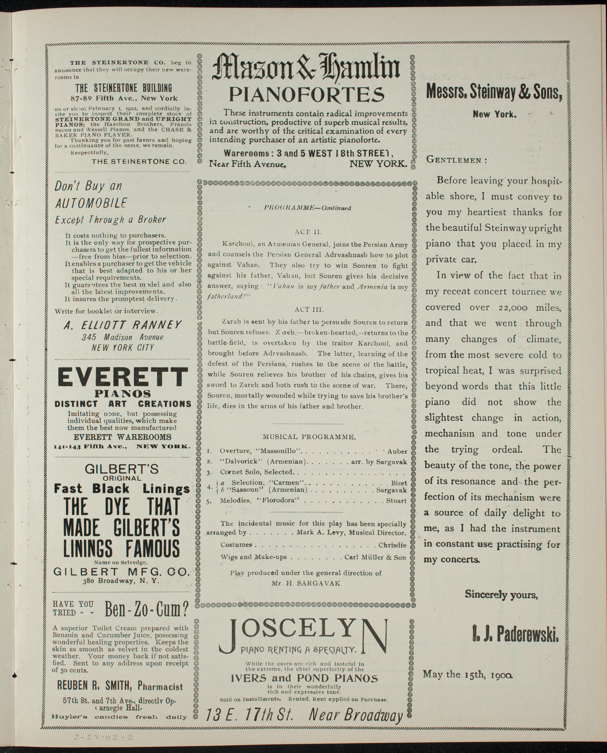 Armenian Dramatic Company of New York, February 22, 1902, program page 3