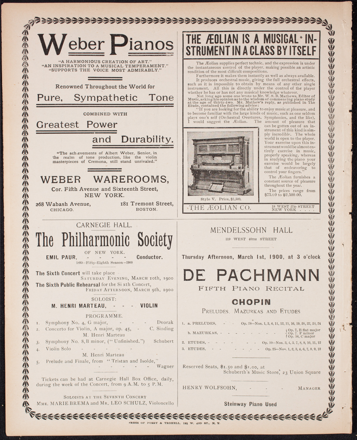 New York Philharmonic, February 17, 1900, program page 10
