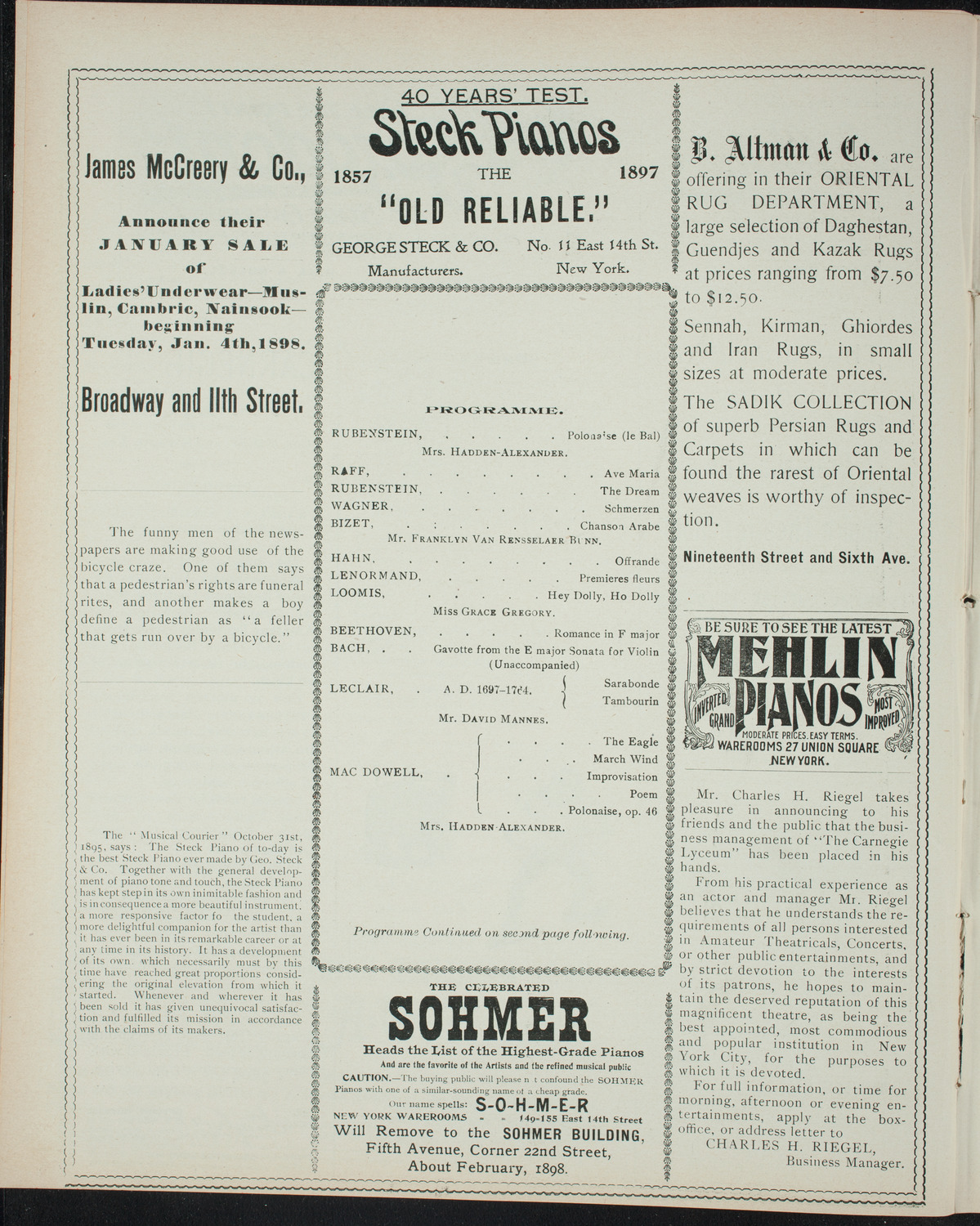 Powers-Mannes Wednesday Morning Musicale, December 29, 1897, program page 4