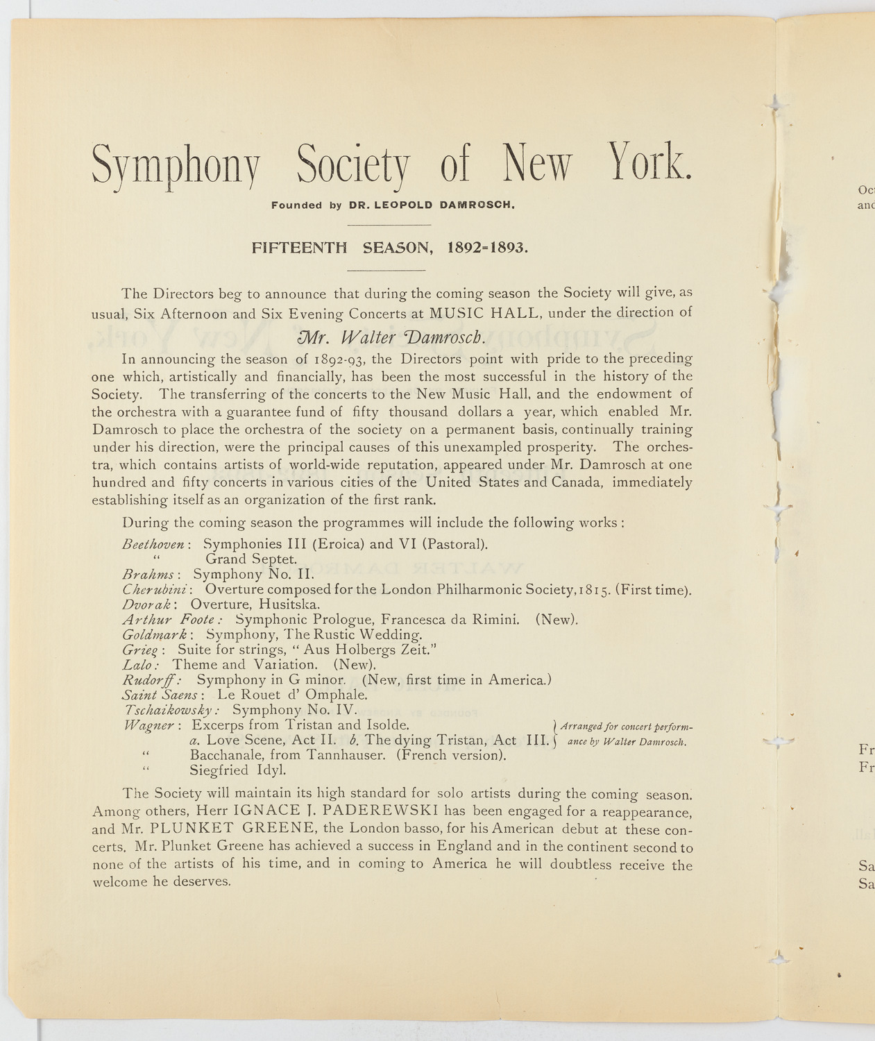 New York Symphony Orchestra, 1892-1893