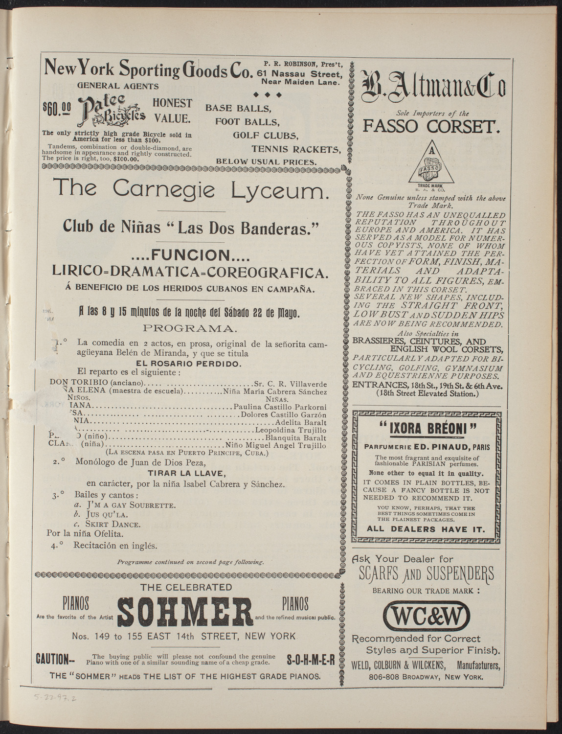 Club de Ninas "Las Dos Banderas": Benefit for the Wounded Cubans of the Campaign, May 22, 1897, program page 3