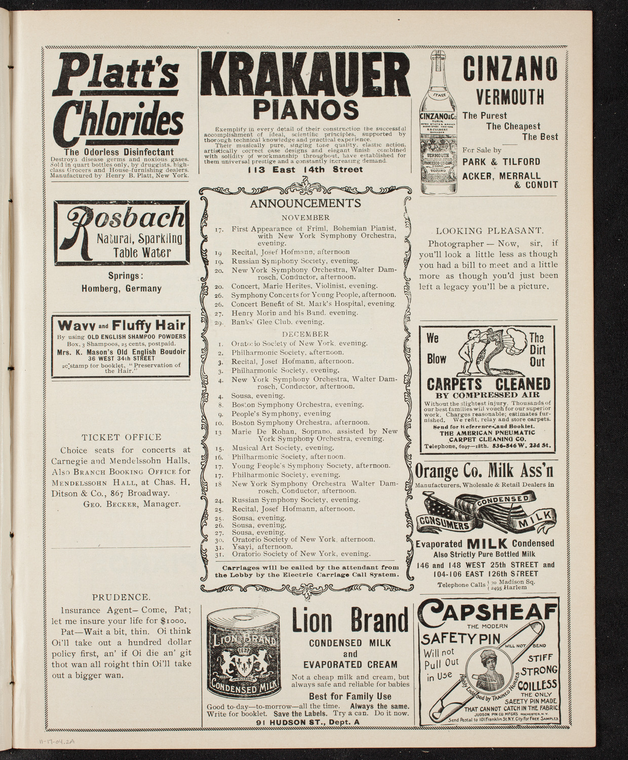 Johanna Gadski, Soprano, and David Bispham, Bass, November 17, 1904, program page 3