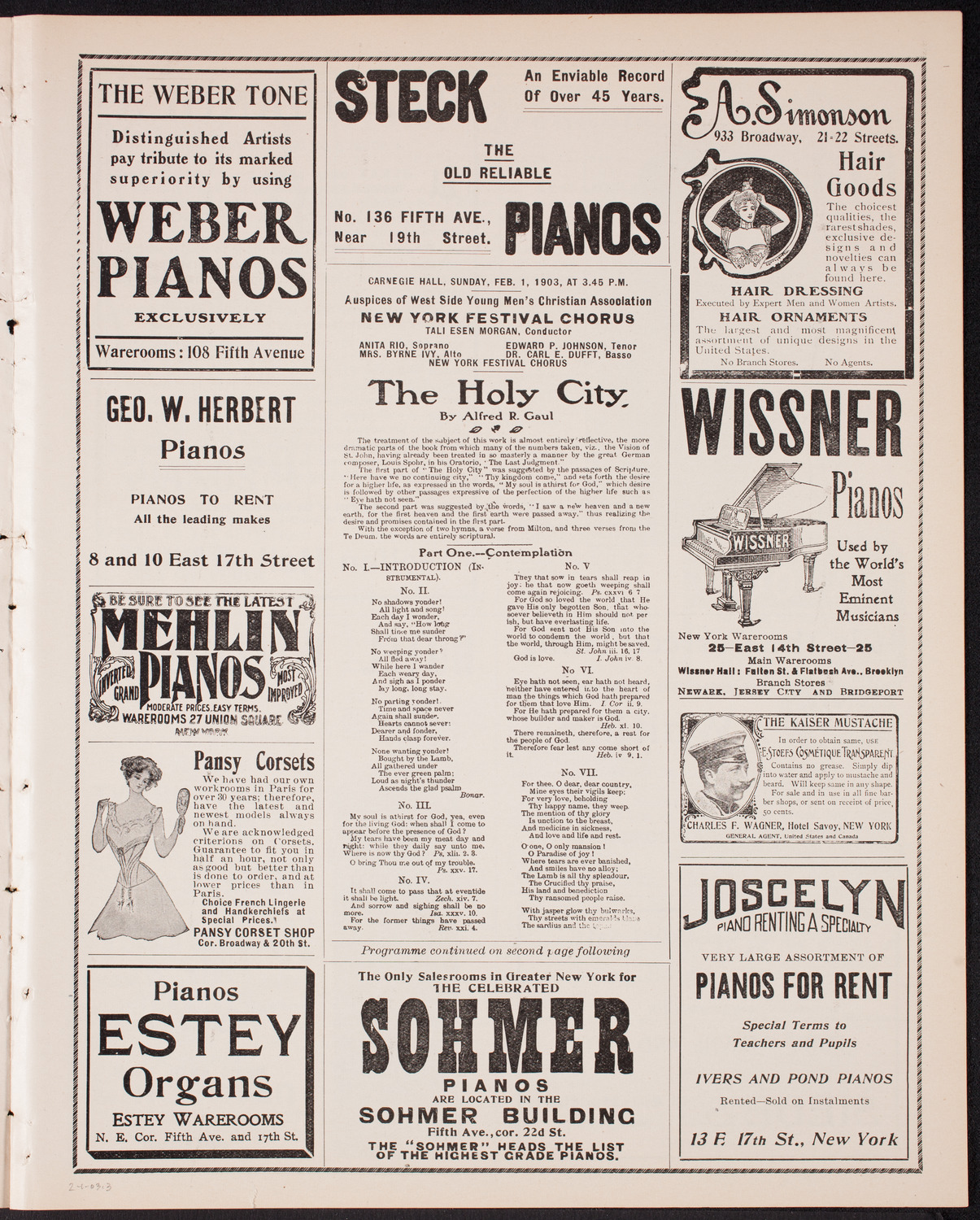 New York Festival Chorus, February 1, 1903, program page 5