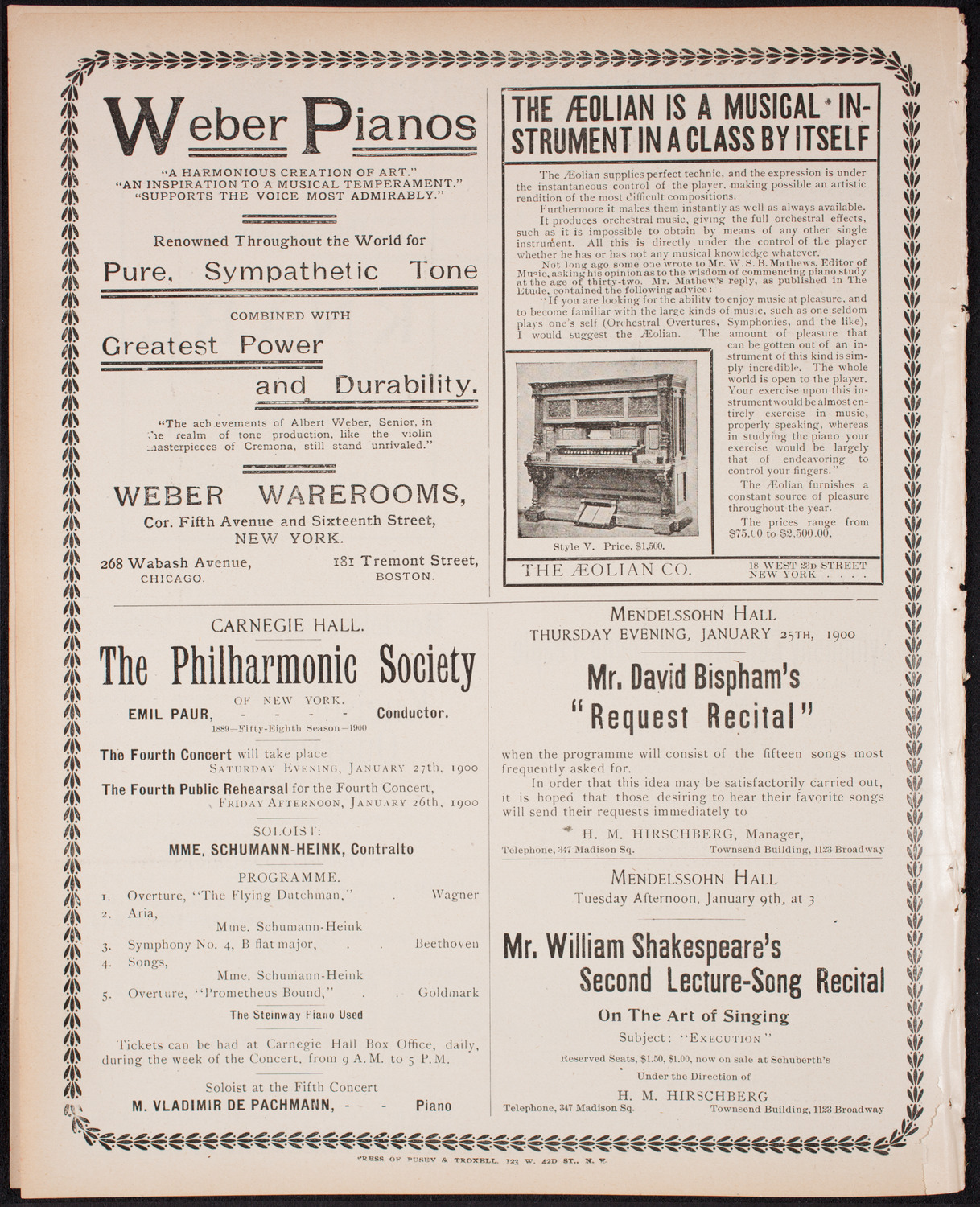 New York Philharmonic, January 6, 1900, program page 12