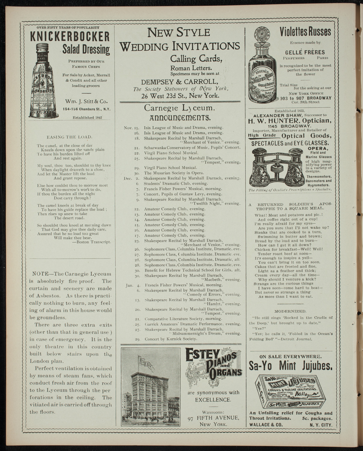 Isis League of Music and Drama Student Production, November 15, 1898, program page 2