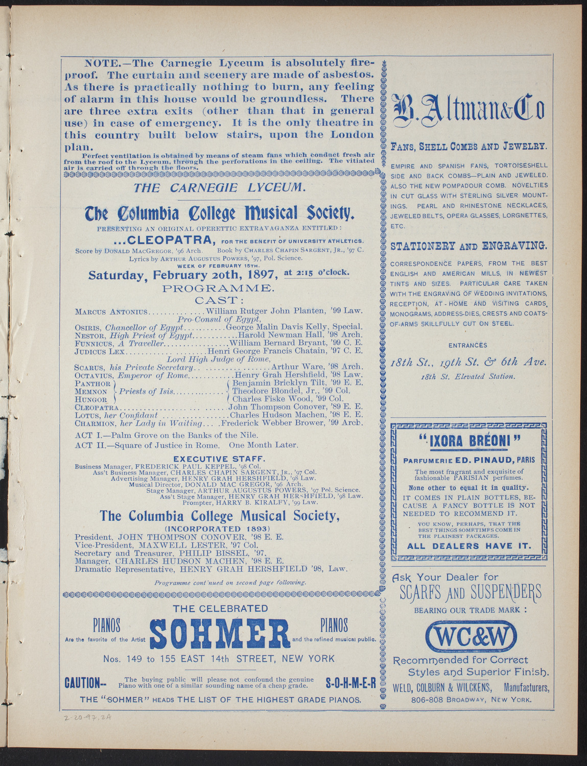 Columbia College Musical Society, February 20, 1897, program page 3