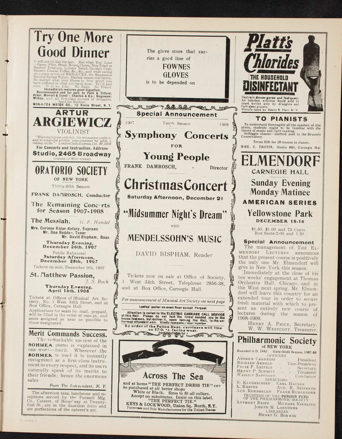 New York Philharmonic, December 13, 1907, program page 9