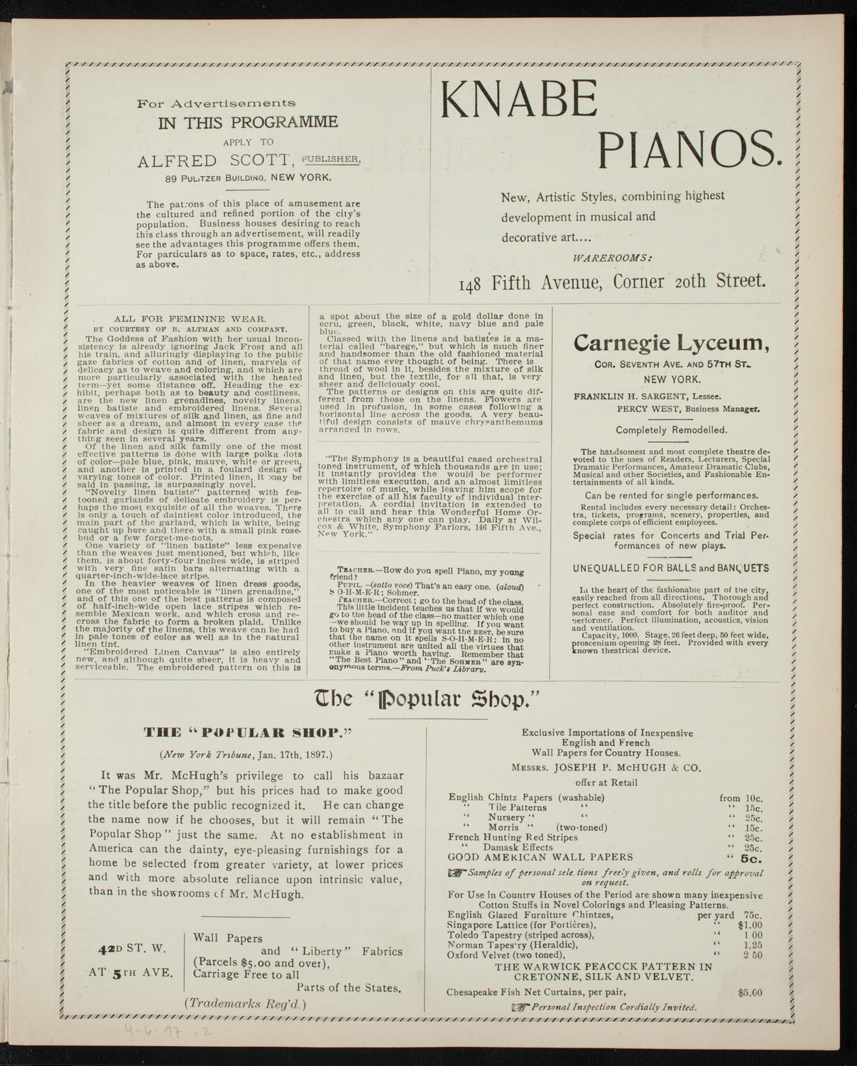 Benefit: New York and Brooklyn St. Andrew's One-Cent Coffee-Stands, April 6, 1897, program page 3