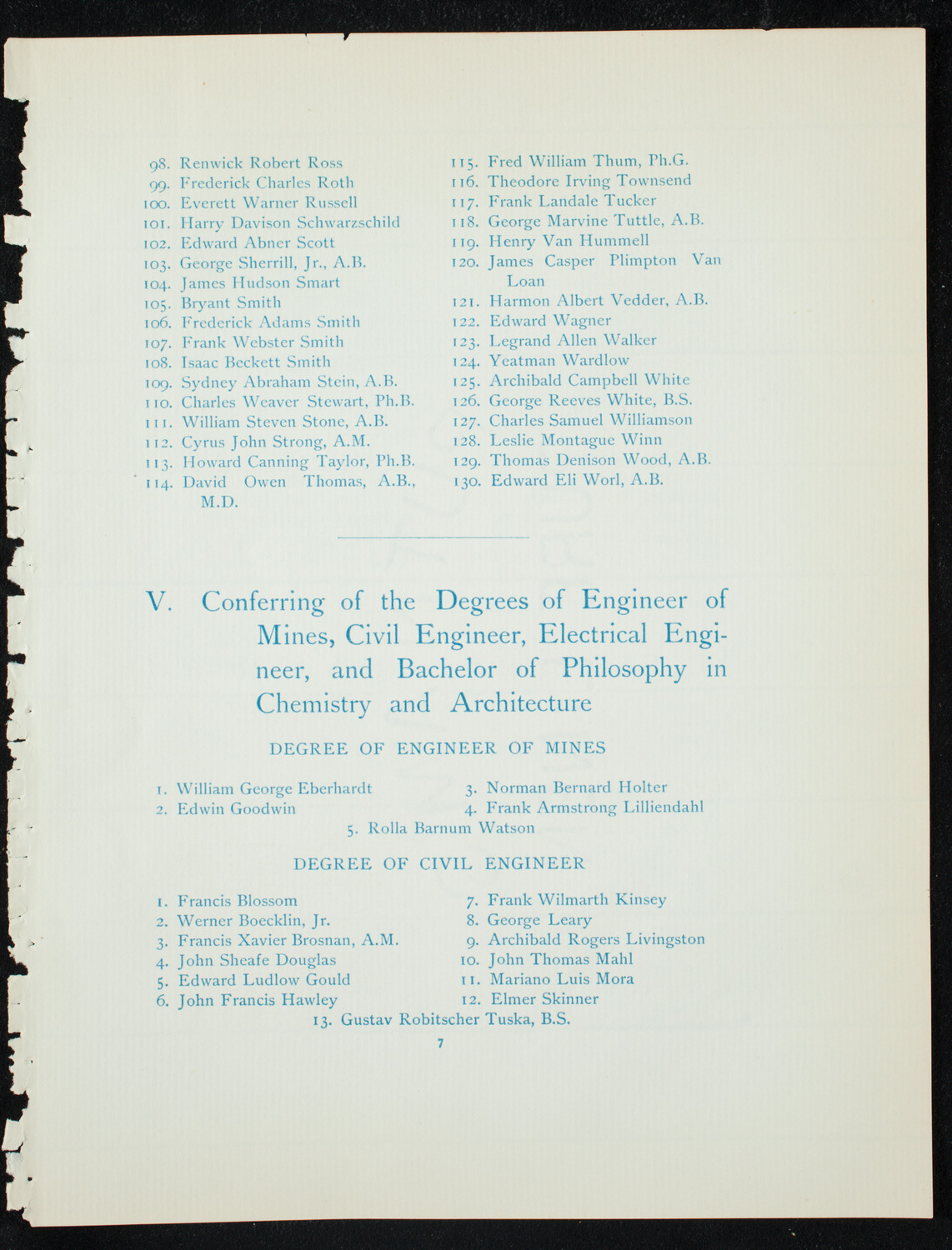 Graduation: Columbia College, June 10, 1891, program page 7