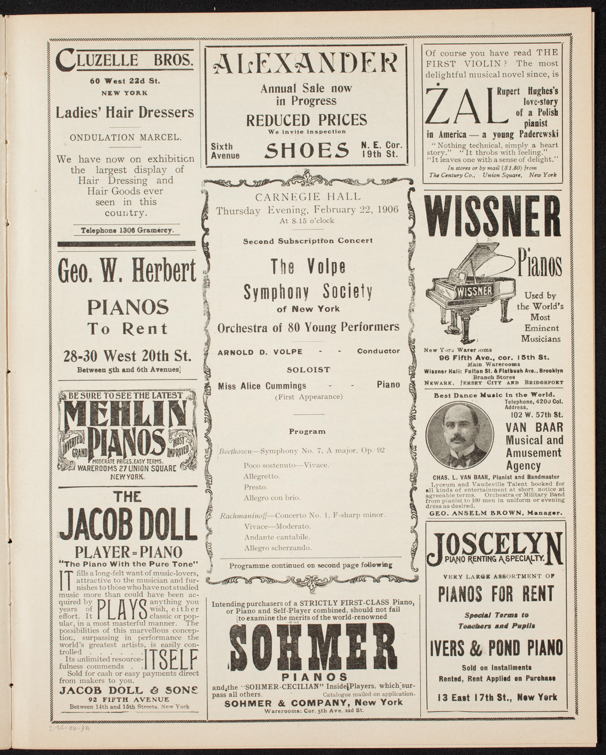 Volpe Symphony Society of New York, February 22, 1906, program page 5