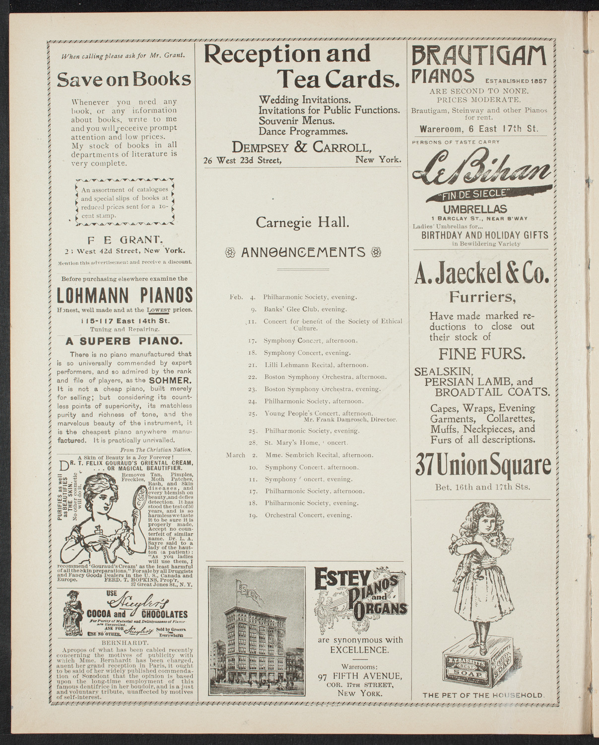 New York Philharmonic, February 3, 1899, program page 2