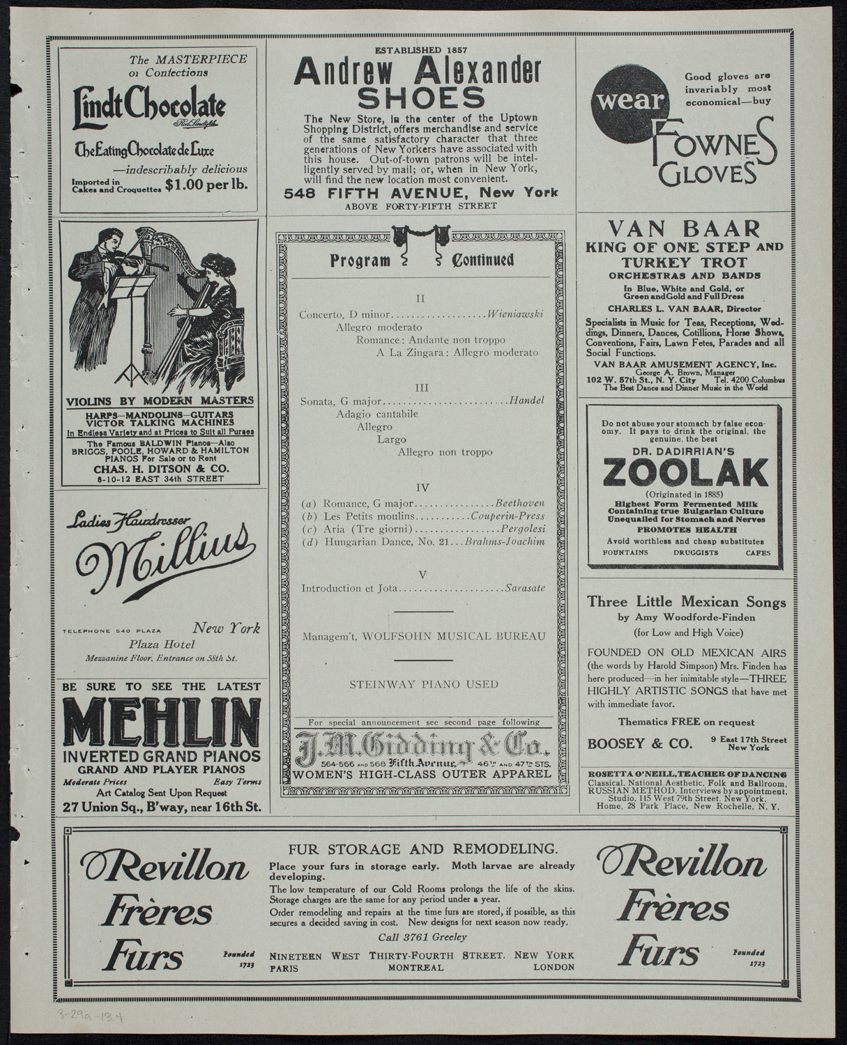 Mischa Elman, Violin, March 29, 1913, program page 7
