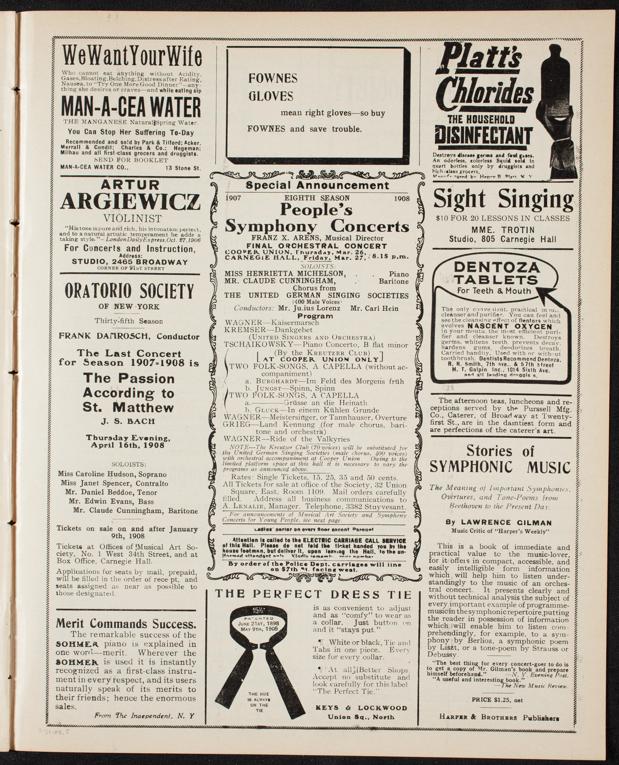 People's Symphony Concert, February 21, 1908, program page 9