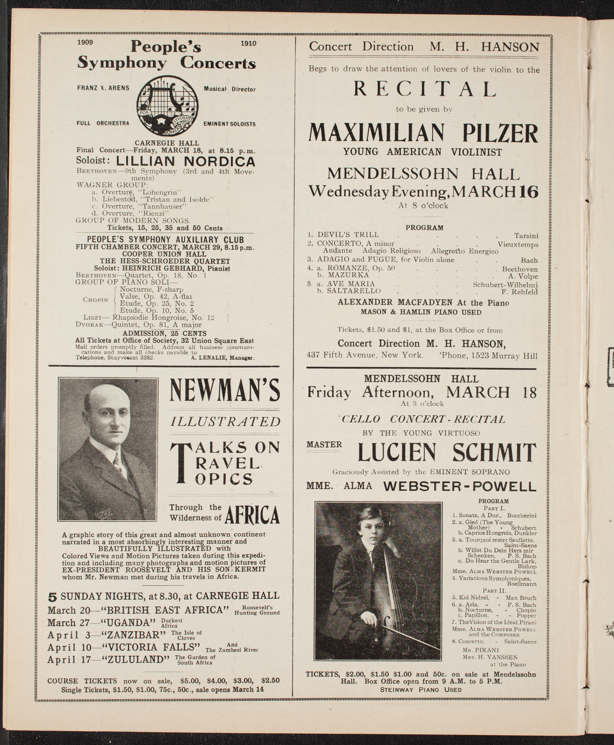 Volpe Symphony Society of New York, March 13, 1910, program page 10
