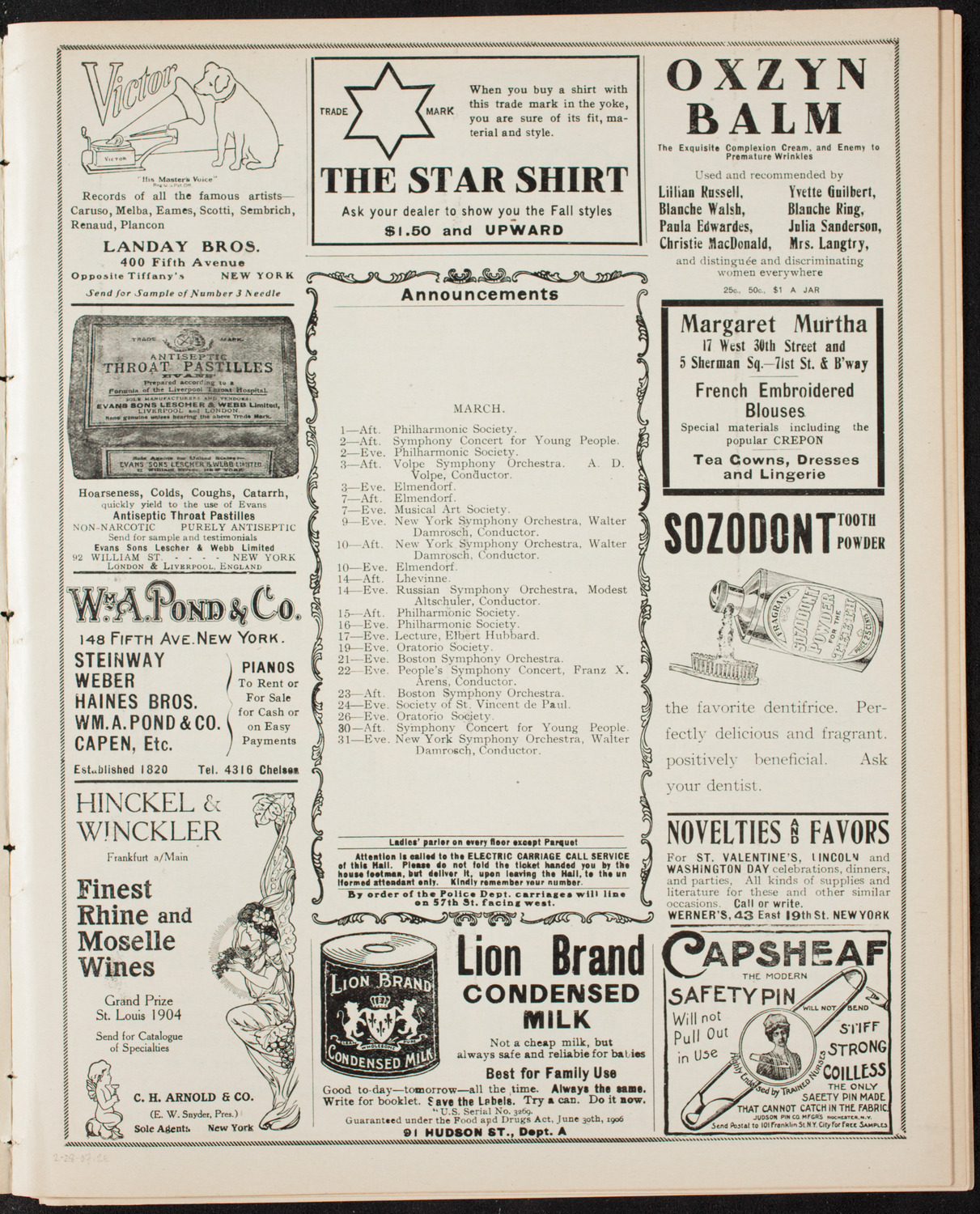 Russian Symphony Society of New York, February 28, 1907, program page 3