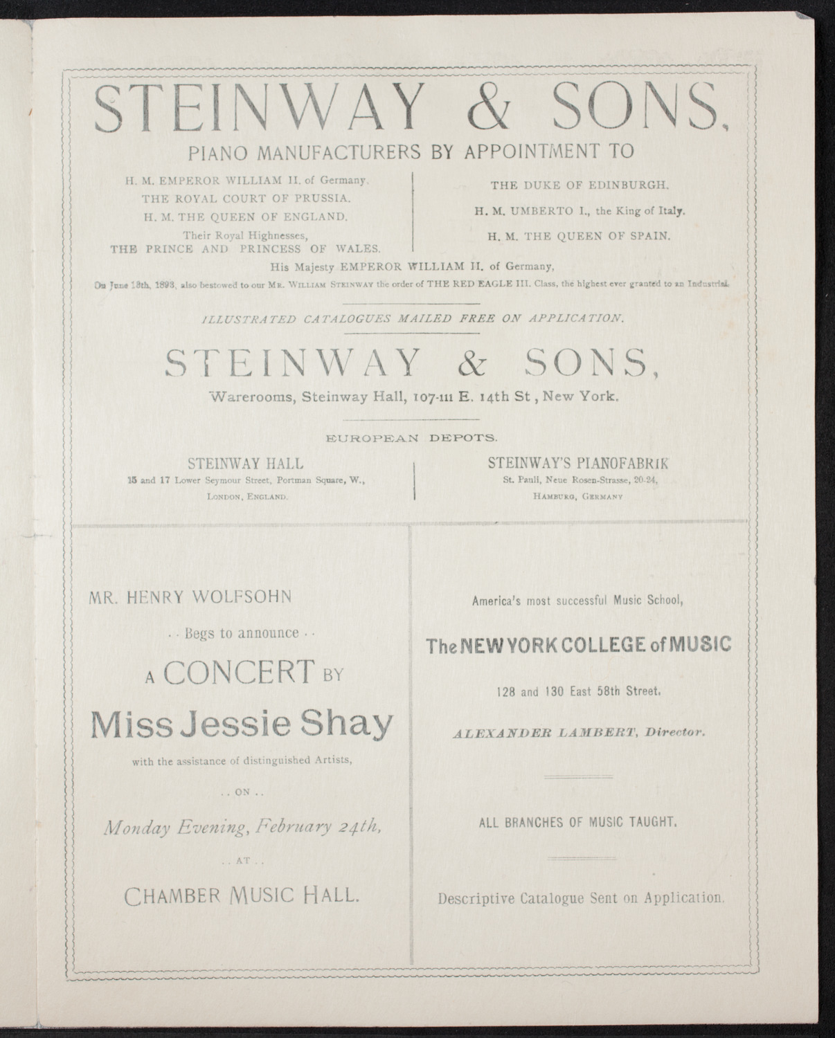 Students of Alexander Lambert, February 4, 1896, program page 3