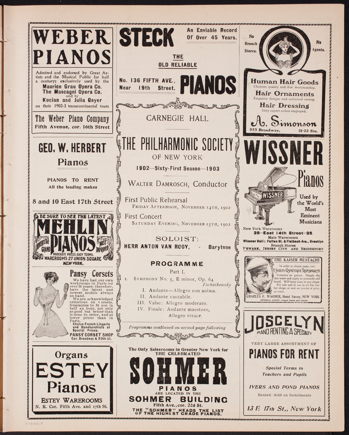 New York Philharmonic, November 14, 1902, program page 5