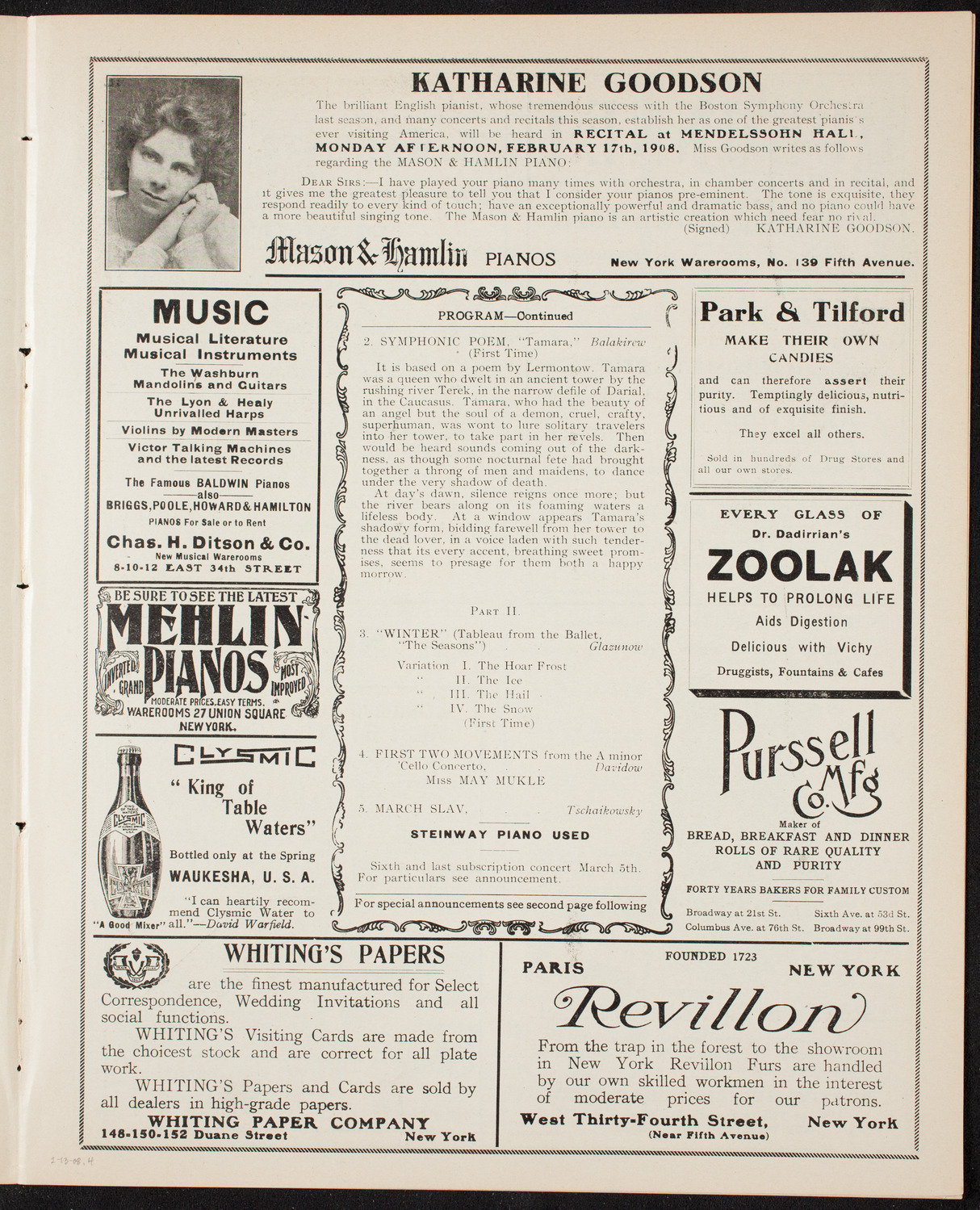 Russian Symphony Society of New York, February 13, 1908, program page 7