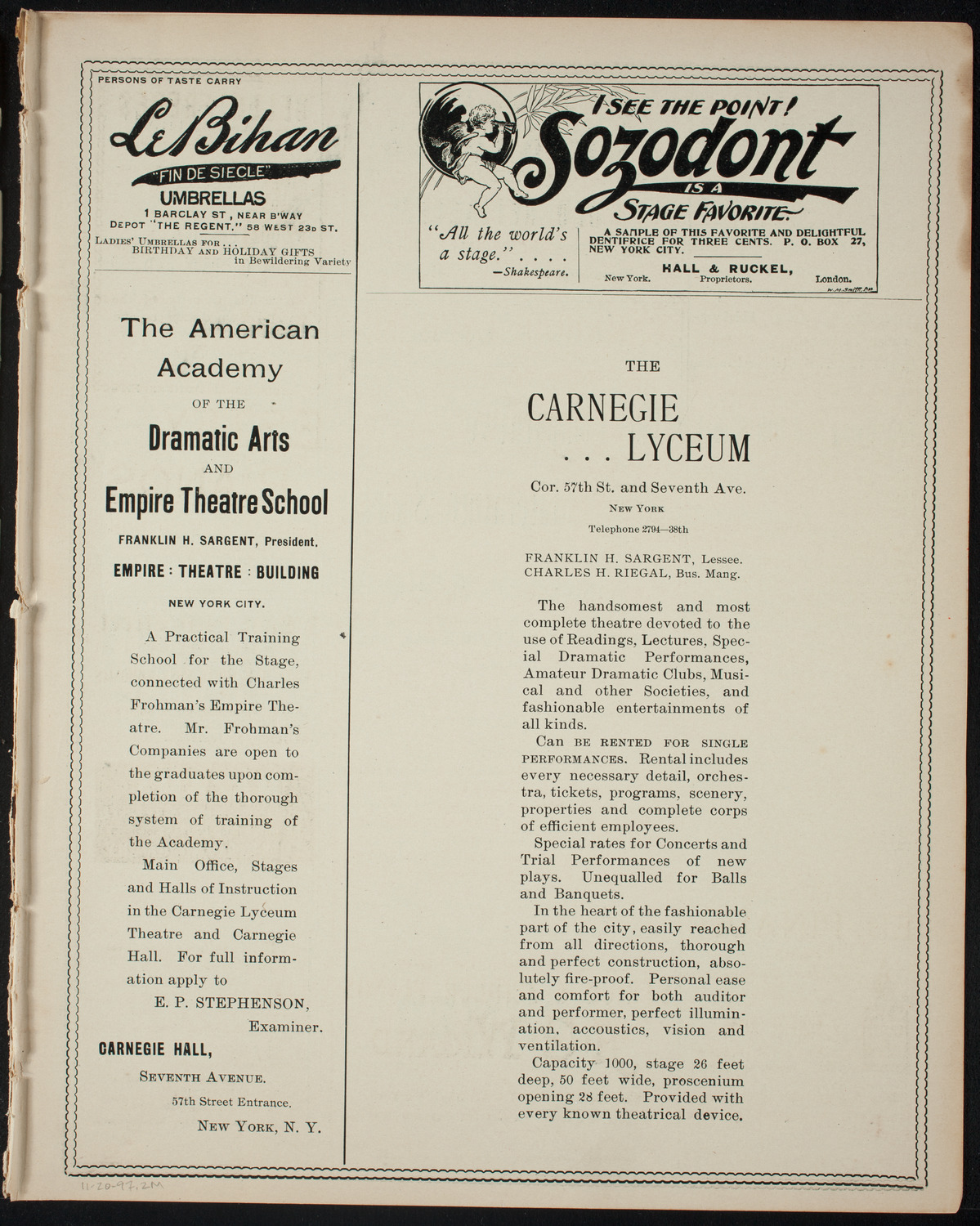 Comparative Literature Society, November 20, 1897, program page 3