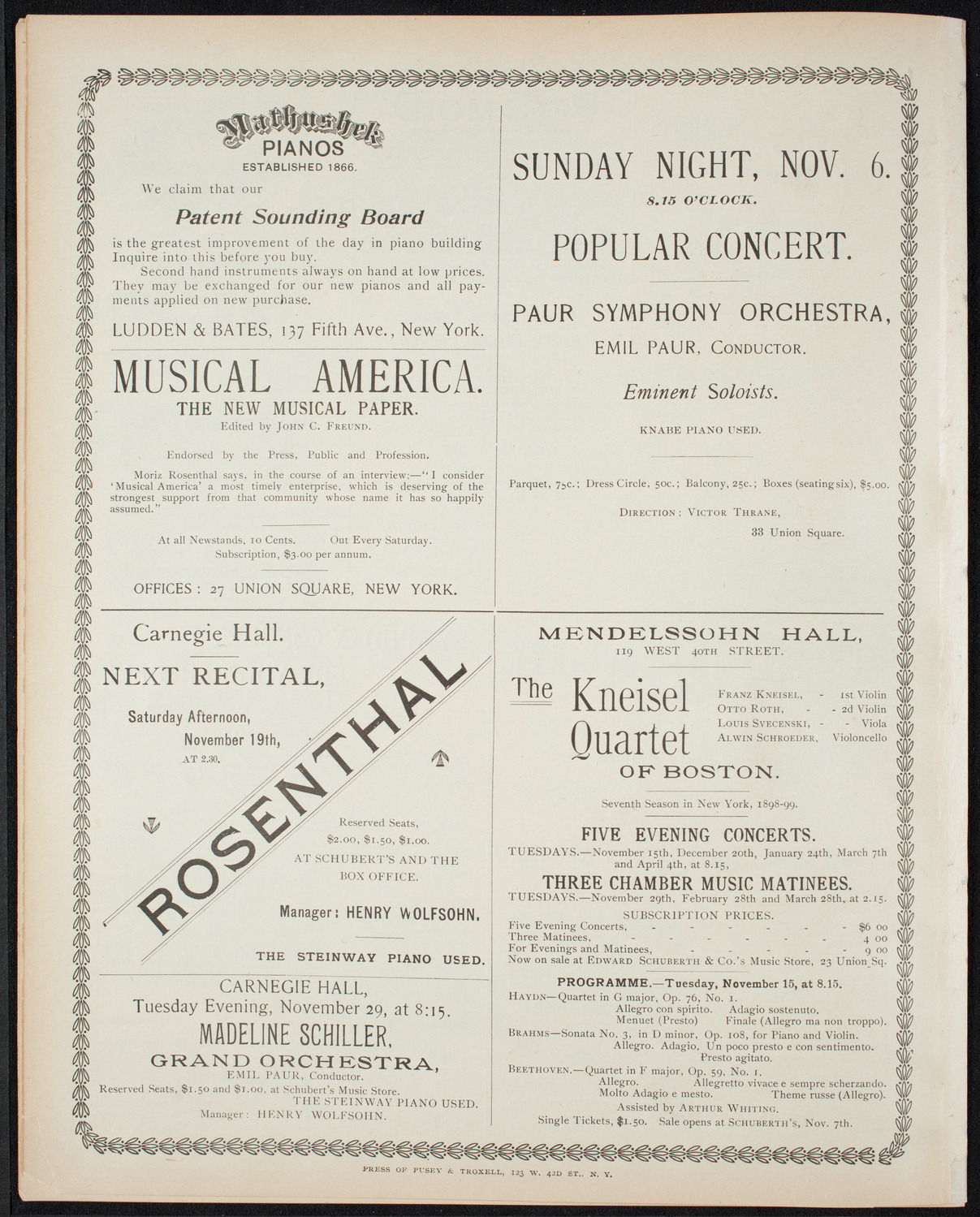 New York Philharmonic, November 5, 1898, program page 8
