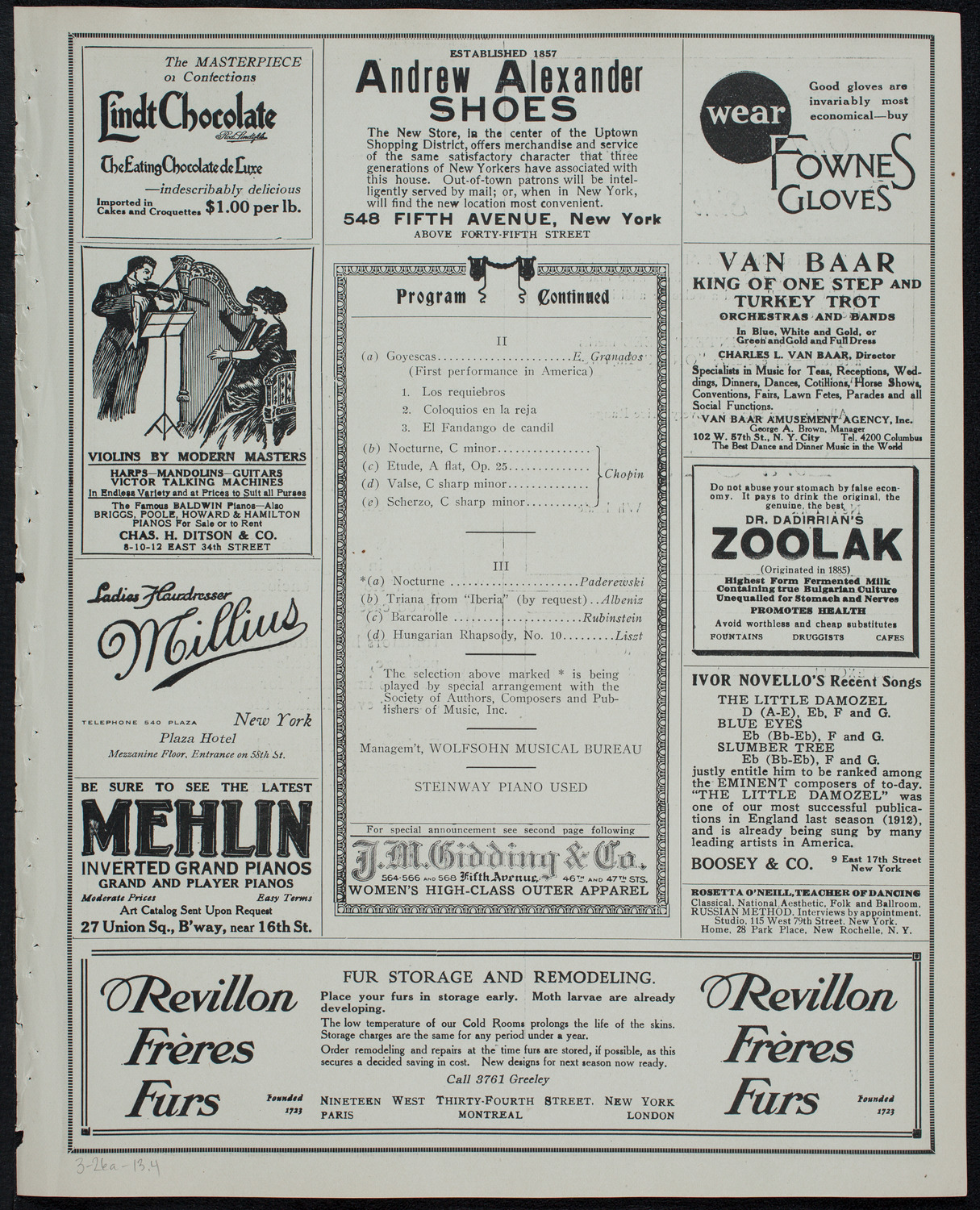 Ernest Schelling, Piano, March 26, 1913, program page 7