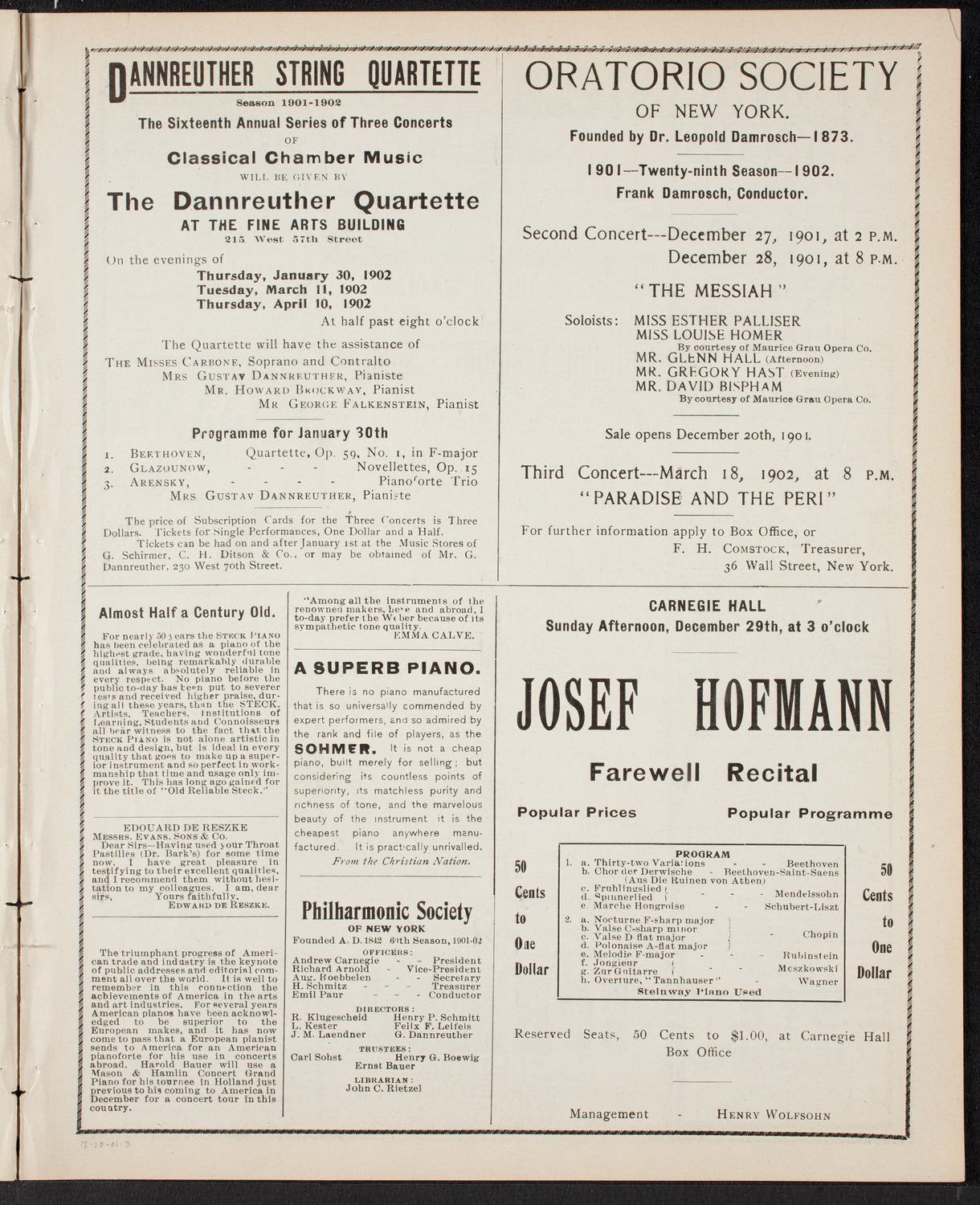 New York Philharmonic, December 20, 1901, program page 5