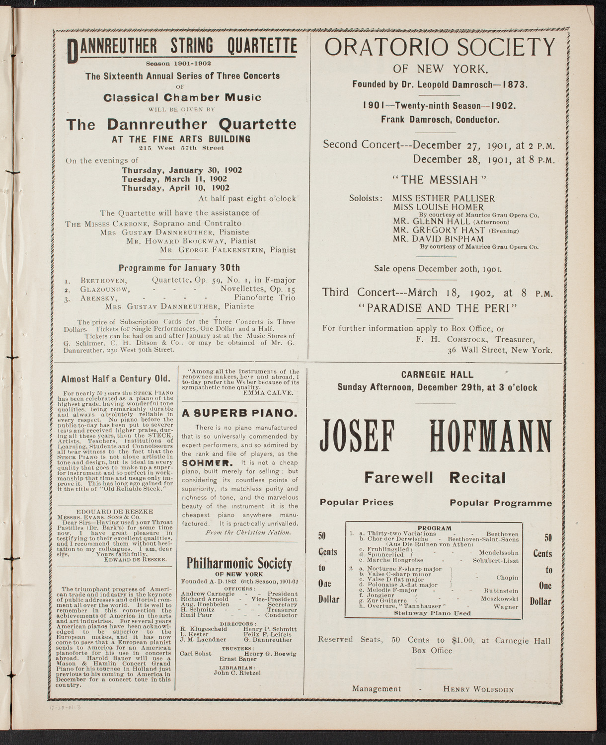 New York Philharmonic, December 20, 1901, program page 5