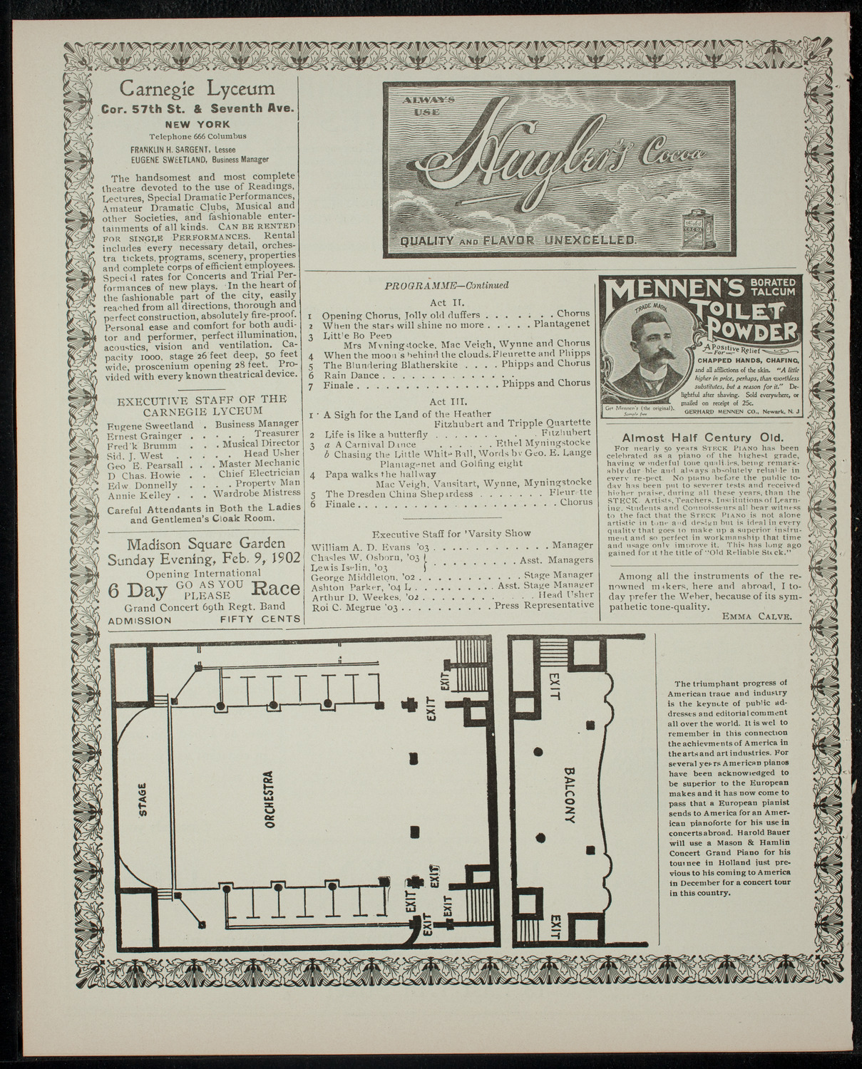 Columbia University Varsity Show, February 13, 1902, program page 4