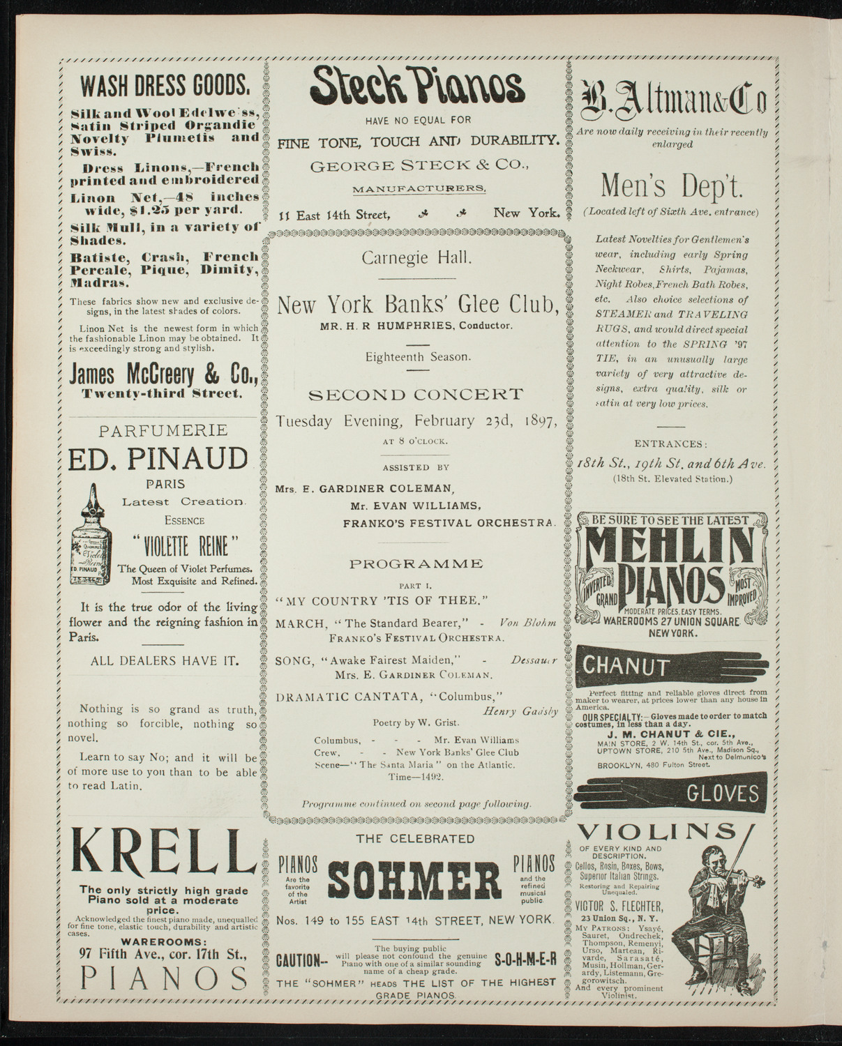 New York Banks' Glee Club, February 23, 1897, program page 4