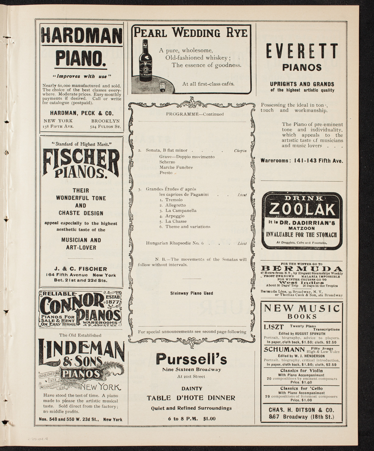 Ferruccio Busoni, Piano, February 25, 1904, program page 7