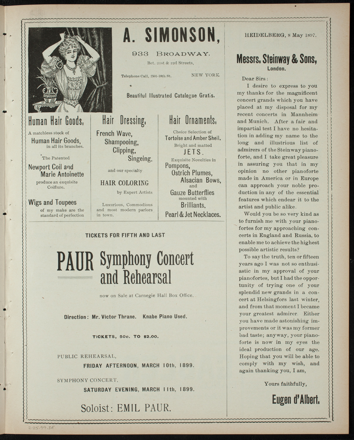 Benefit for the De Peyster Home for Invalid Children by The Merrymakers, February 25, 1899, program page 5