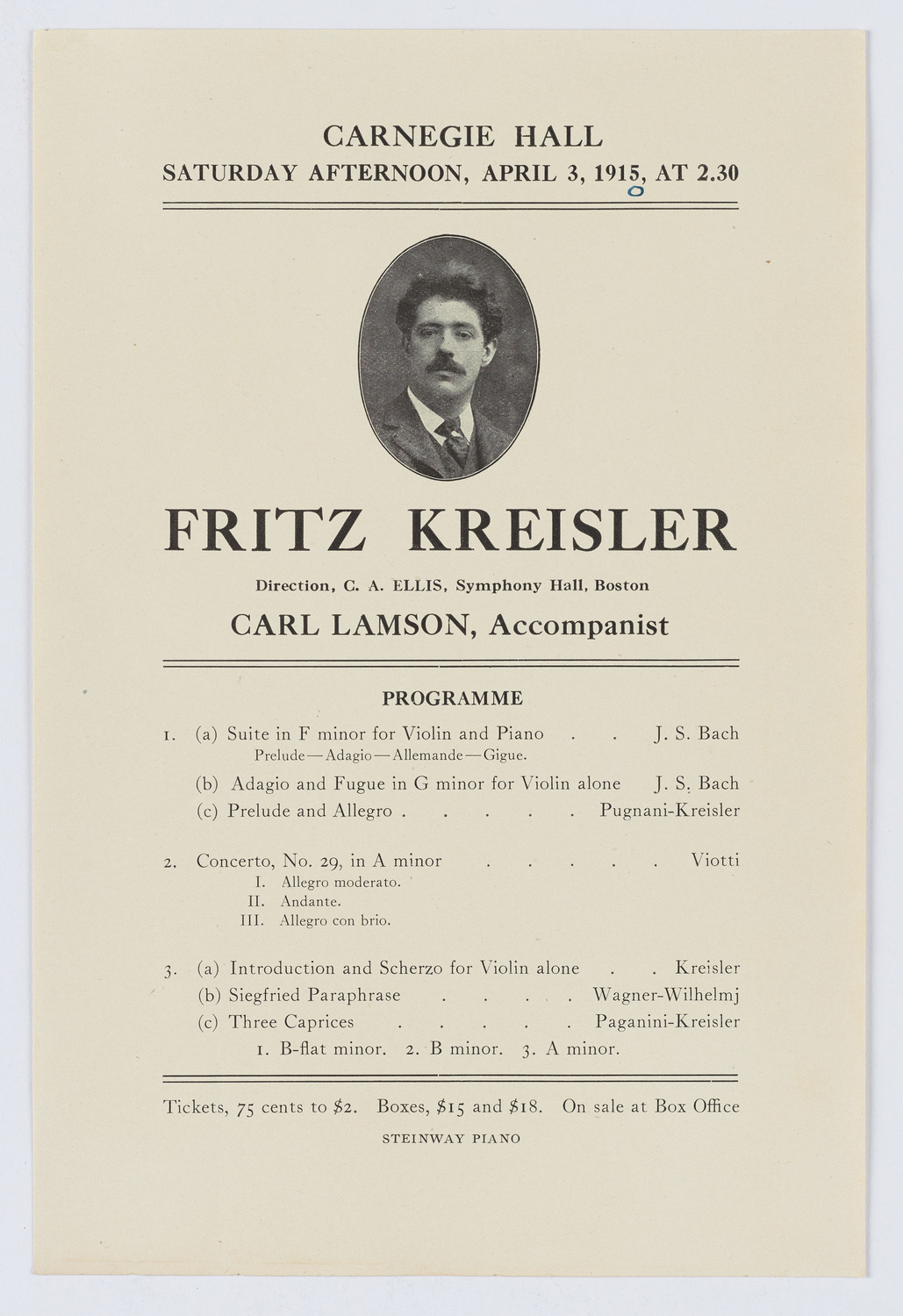 Fritz Kreisler, April 3, 1915