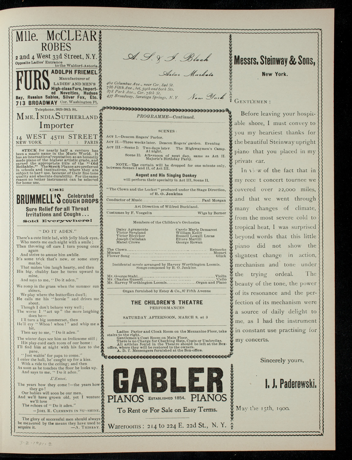 The Children's Theatre, March 2, 1901, program page 3