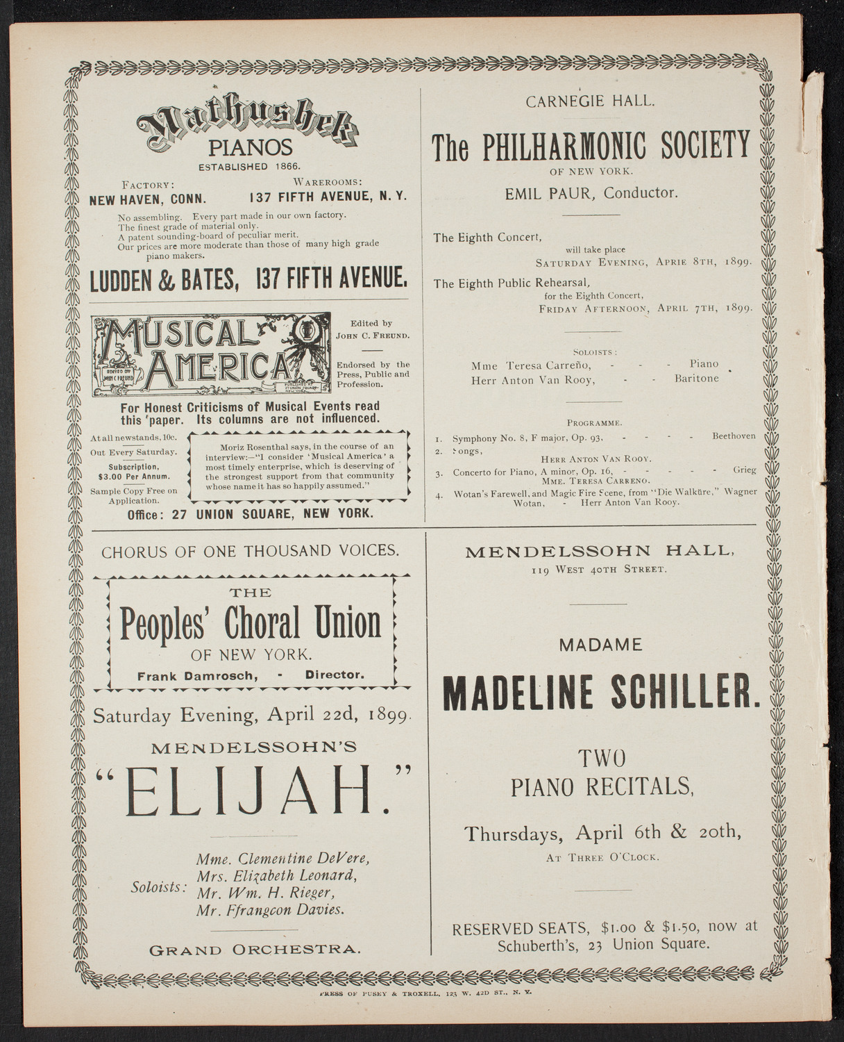 Oratorio Society of New York, March 25, 1899, program page 8