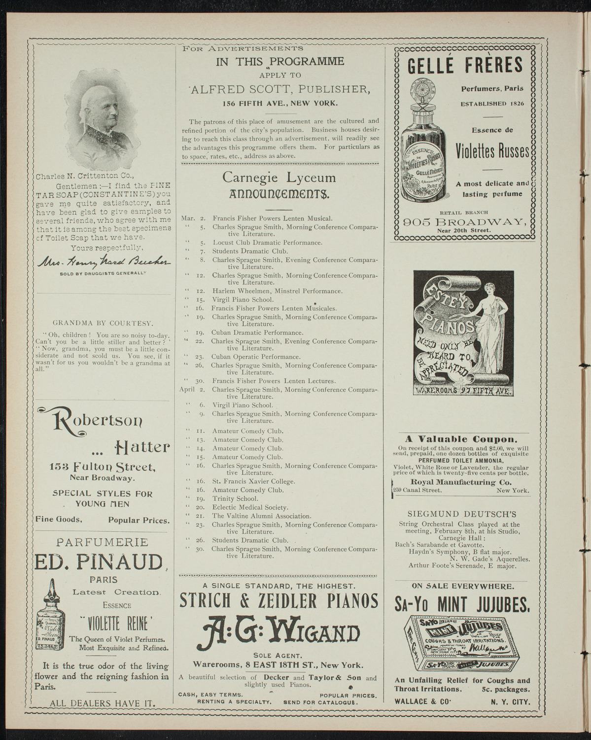 Benefit: Home for Working Girls, February 28, 1898, program page 2