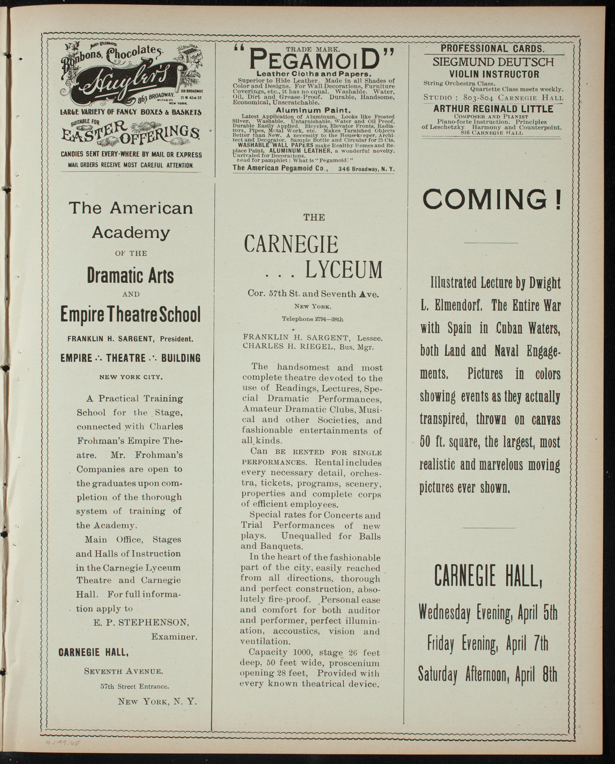 Garrick Dramatic Club, April 1, 1899, program page 7