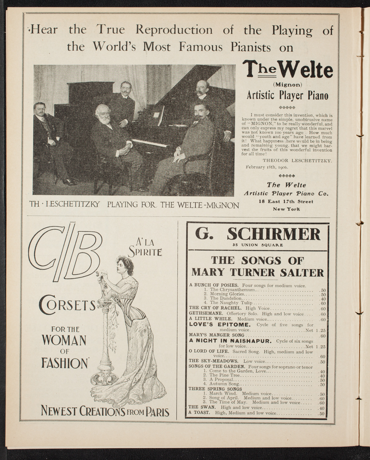 Moriz Rosenthal, Piano, November 17, 1906, program page 8