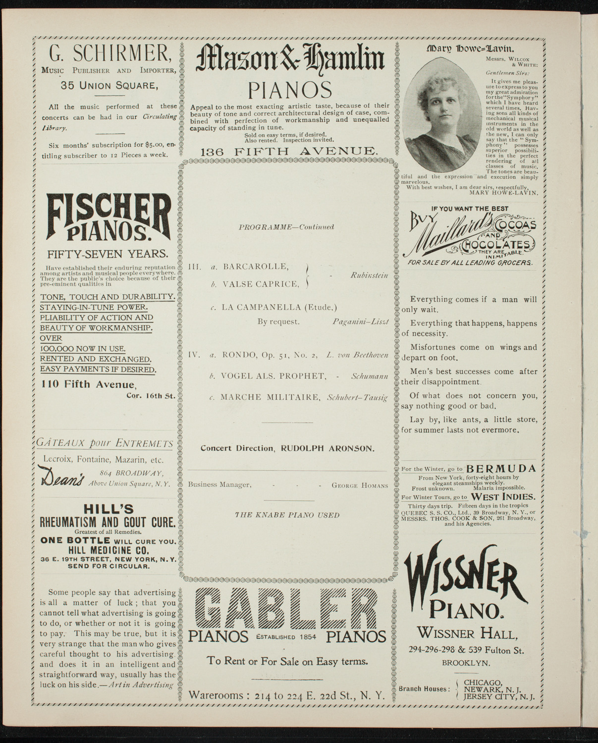 Teresa Carreño, Piano, January 21, 1897, program page 6