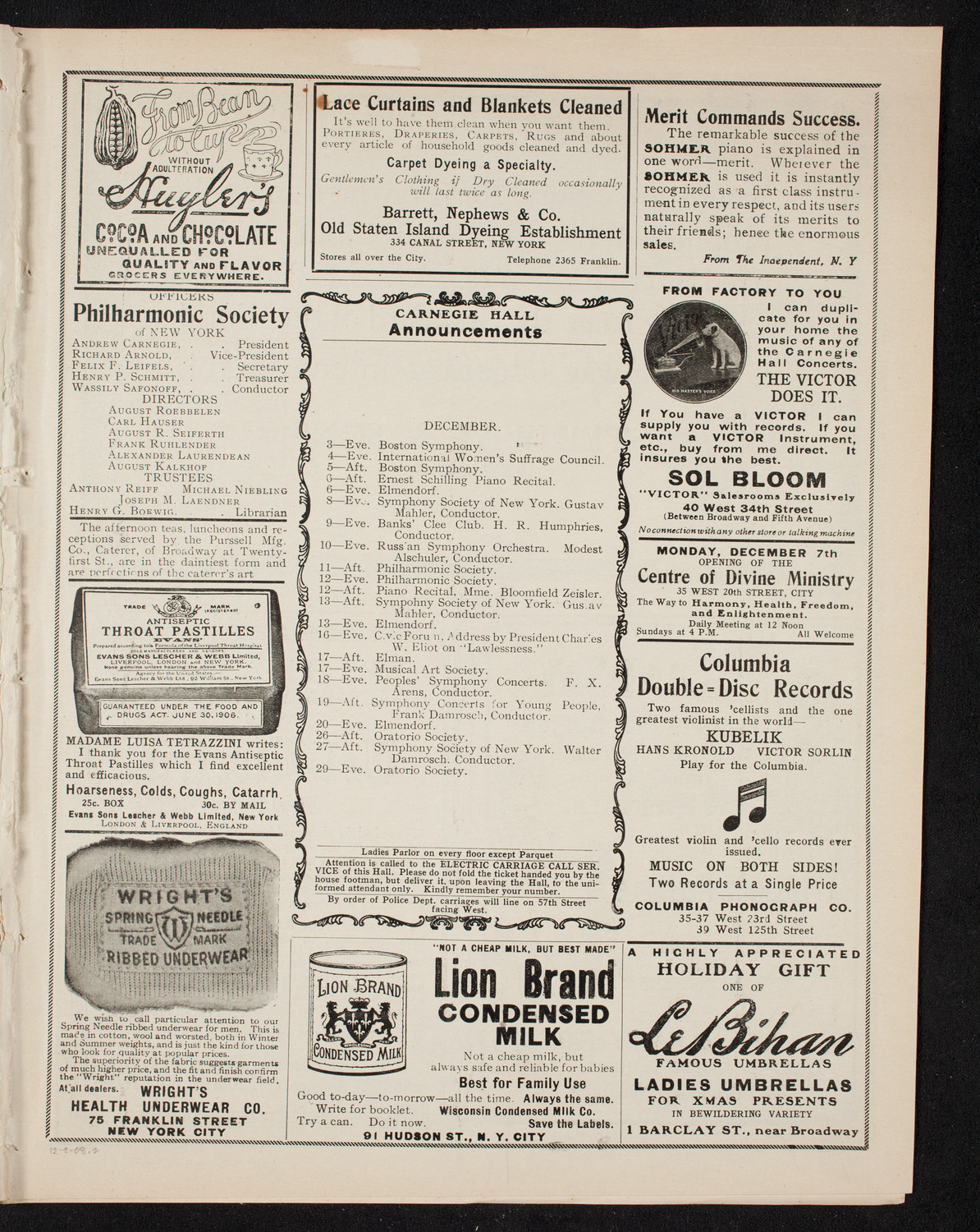 Oratorio Society of New York, December 2, 1908, program page 3