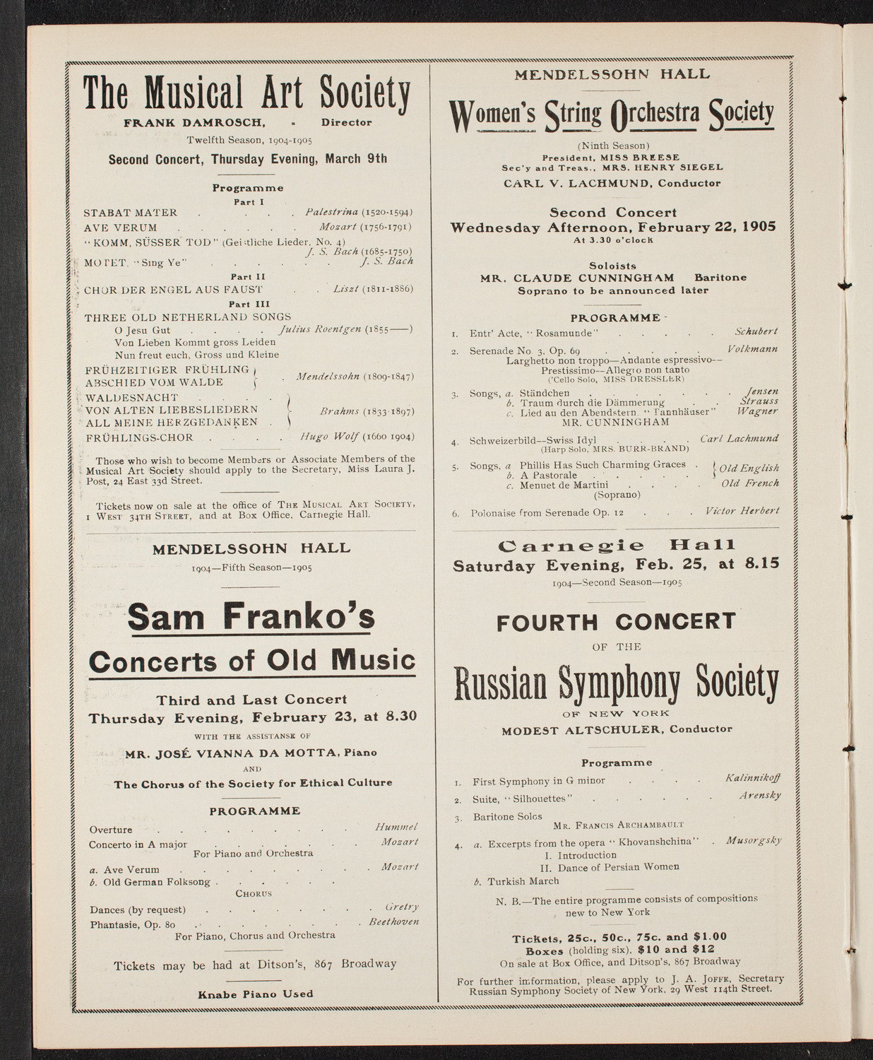 New York Philharmonic, February 15, 1905, program page 10