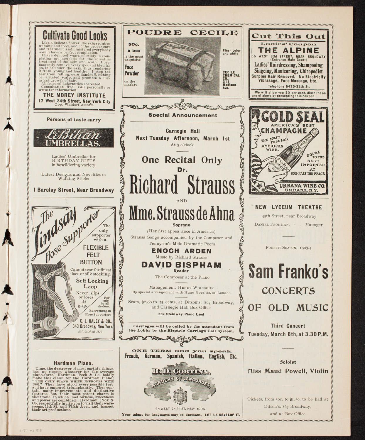 Richard Strauss with Wetzler Symphony Orchestra, February 27, 1904, program page 9