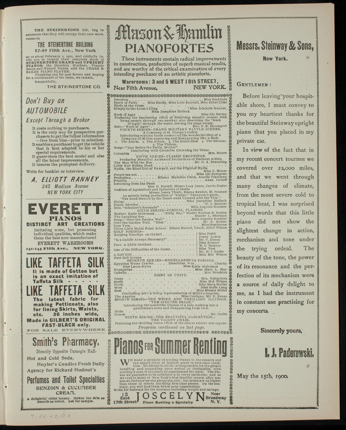 Benefit Performance for The International Order of the Kings' Daughters and Sons, April 26, 1902, program page 3