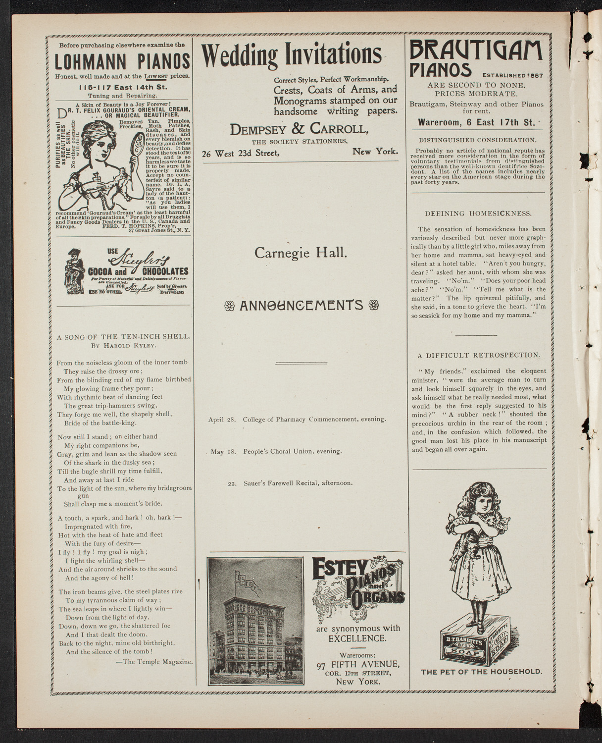 Rafael Joseffy, Piano, April 27, 1899, program page 2