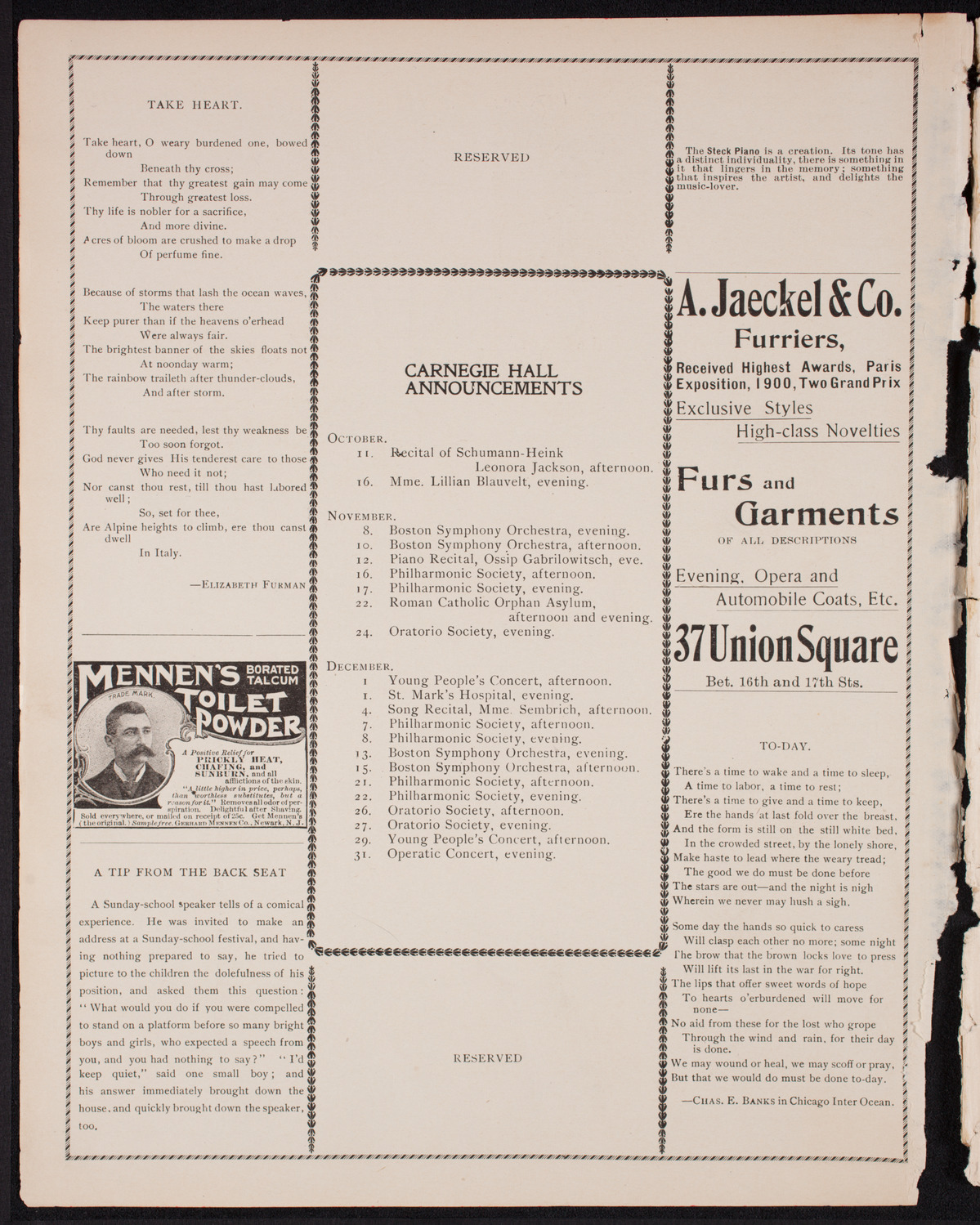 Metropolitan Street Railway Association Vaudeville Program, October 6, 1900, program page 2