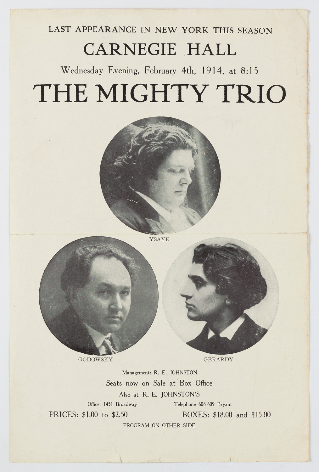 Eugène Ysaÿe, Leopold Godowsky, and Jean Gerardy, February 4, 1914