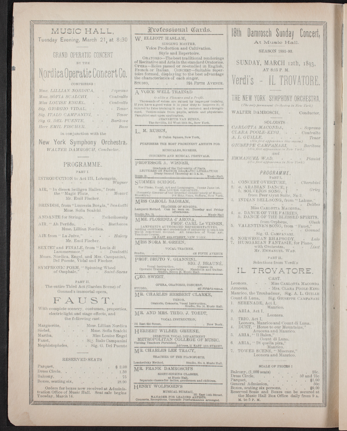 Benefit: Workingman's School and District Nursing Department, March 8, 1893, program page 2