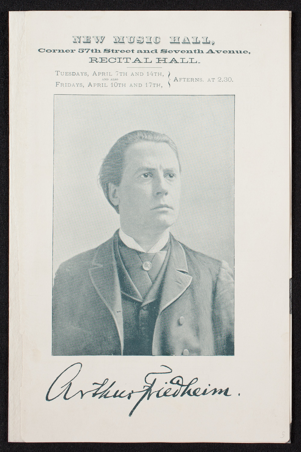Arthur Friedheim, Piano, April 7, 1891, program page 1