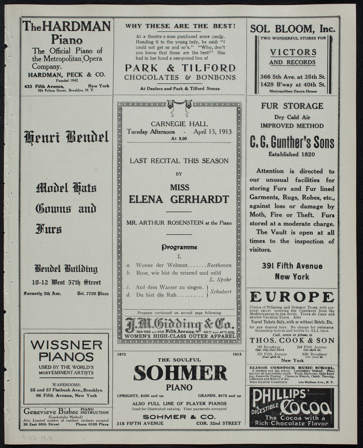 Elena Gerhardt, Soprano, April 15, 1913, program page 5