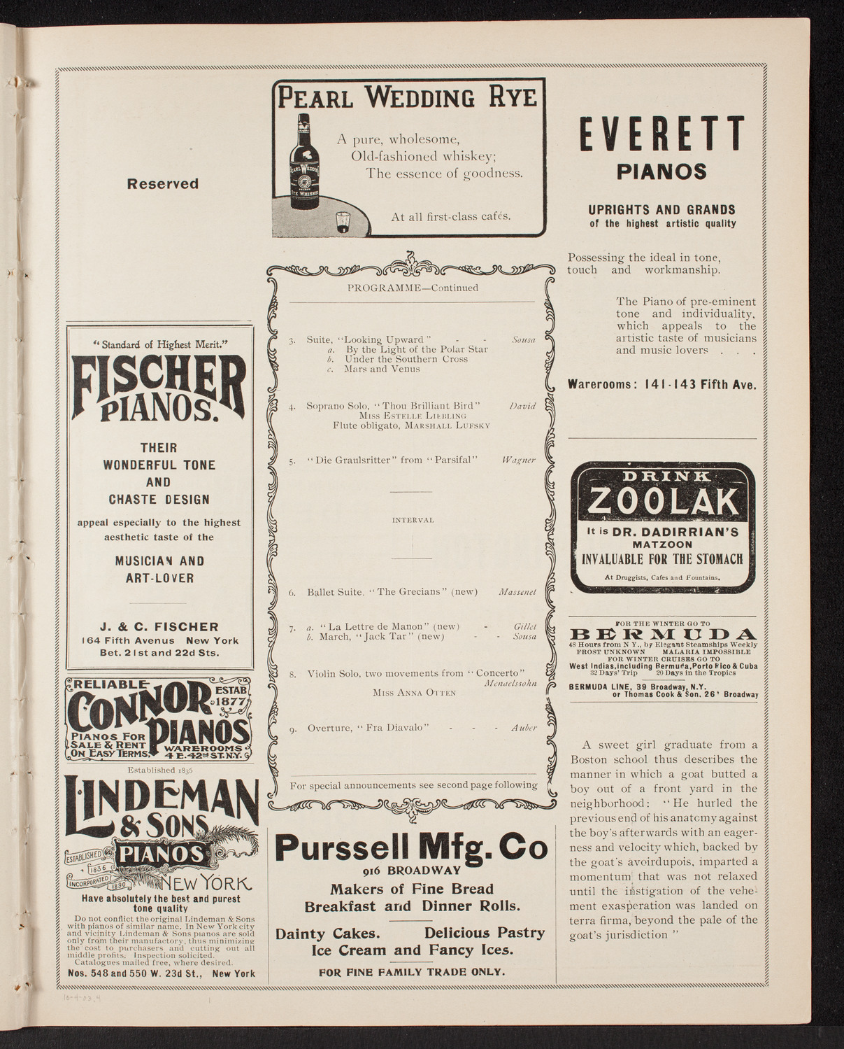 Sousa and His Band, October 4, 1903, program page 7