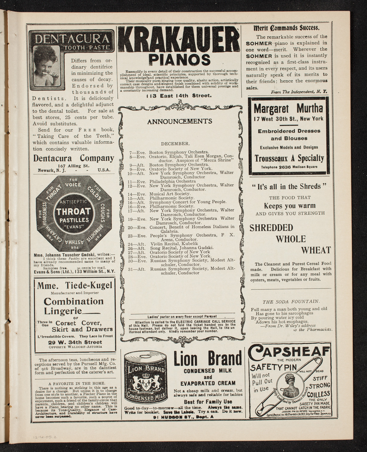 Musurgia of New York, December 6, 1905, program page 3